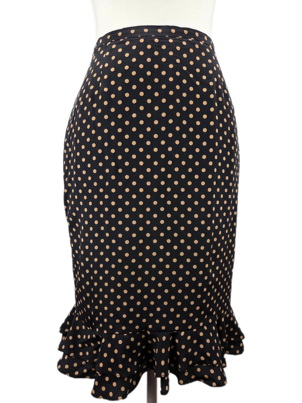VTG Holt Renfrew Platinum 100% Silk Polka Dot Ruffle Midi Skirt